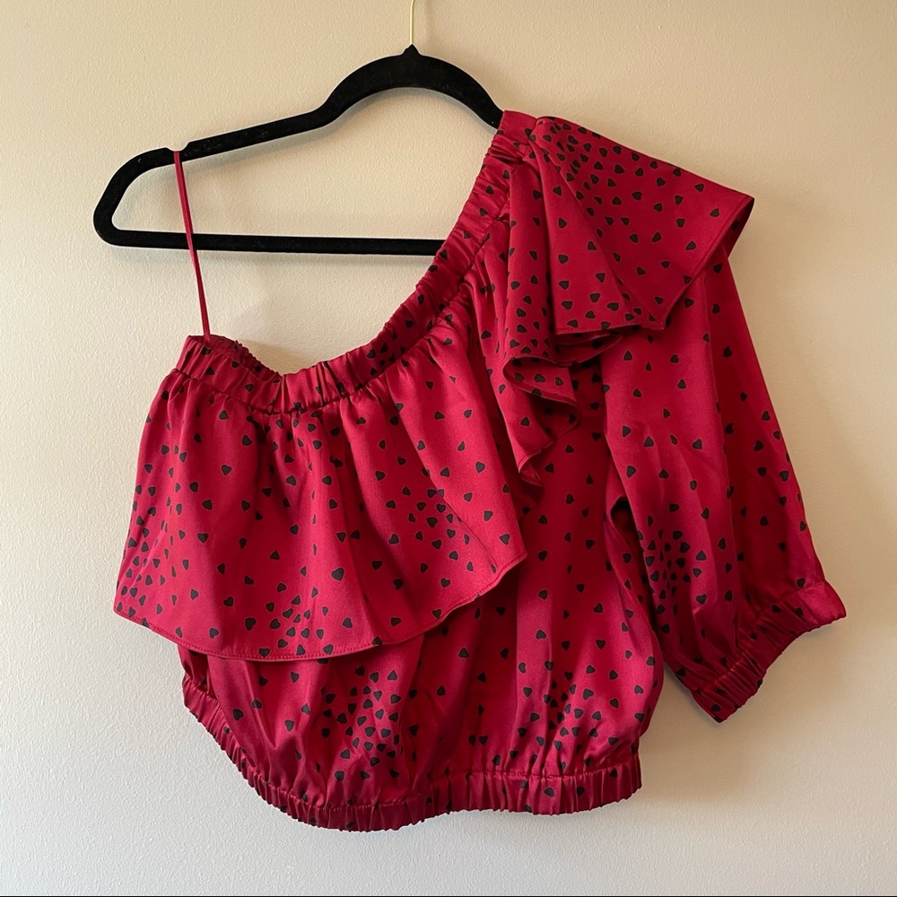 Heart Print One Shoulder Blouse